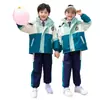 Traje de uniforme escolar para meninos e meninas outono e inverno roupas de classe estudantil roupas de jardim de infância camisa de duas peças falsas camisa de manga comprida colete de suéter