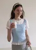 Top de tirantes Thai azul y blanco ajustado de cuello redondo impresionante para mujer 2026 verano estilo chica caliente suave atuendo 2020