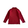 Suéter Rojo para Niños Yiyowei Otoño e Invierno Nuevo Estilo Niños Pequeños y Medianos Tejido de Cuello Medio Alto Adorno de Volantes Capa Interior Capa Base Moderno
