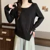 Diseño Nuevo Otoño 2026 Talla Grande Camiseta de Manga Larga Cintura Irregular Ceñida Hombro Normal Top