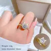 [Galvanoplastia de ouro real] Design Europeu e Americano ins Wind Geometry Diamond Ball Ring Anel Aberto de Vento Frio para Mulheres