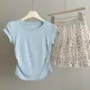Estilo Americano Retro Puro Deseo Spice Girl Vino Tinto Elegante Blanco Cintura Adelgazante Hombro Caído Manga Corta Mujer Verano Moda