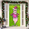 Decoración de Cubierta de Puerta de Navidad Tela Colgante Monstruo Peludo Verde Cubierta de Puerta Grinch Cortina de Puerta Grinch de Navidad Tapiz de Año Nuevo Juego de Puerta Fondo