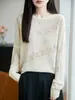 Nuevo Suéter de Punto Tencel Lino Hombros Descubiertos Manga Larga para Mujer Calado Bloque de Color Camiseta Base Top Otoño/Invierno 2026