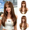 Peluca europea y americana de estilo transfronterizo, larga, recta, ligeramente ondulada, con capas y flequillo, disponible para venta al por mayor desde el fabricante