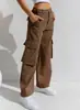 Pantalones de trabajo de pierna ancha de cintura media-alta transfronterizos para mujer, pantalones largos rectos de algodón lavado multibolsillo, pantalones holgados adelgazantes de largo hasta el suelo
