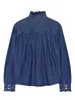 Comércio Exterior Transfronteiriço Roupas Femininas, Estilo Europeu e Americano, Design Moderno e Elegante, Blusa Camisa Jeans Lavado com Babados 1359221
