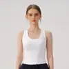 Nova regata estilosa sem mangas, corte justo para mulheres, peça íntima sem costura, lindo design nas costas, justa ao corpo, versátil para fitness e yoga