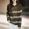 Cárdigan de Punto con Capucha a Rayas Retro para Mujer, Suéter Abrigo Holgado de Bloques de Color, Estilo Perezoso Casual, Abrigo de Otoño