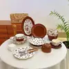 Juego de Plato y Tazón de Cerámica con Esmalte Interior Vintage para Uso Doméstico, Tazones de Arroz y Tazones de Sopa de Alto Valor Estético, Juego de Vajilla, Estilo Ligero de Lujo Ins