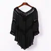 Vestido Cubre-traje Suelto de Longitud Media Estilo Europeo y Americano Transfronterizo con Dobladillo Ancho, Sexy Vestido de Playa Bikini de Ganchillo Calado para Mujer 118A