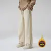 Calça Casual com Design de Três Listras para Homens e Mulheres, Moda Primavera Estilo Americano Calça Longa Reta com Forro de Fleece, Versátil