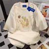 Camiseta de Manga Corta 100% Algodón Puro con Divertido Diseño Retro para Mujer en Verano, Holgada Casual Aspecto Adelgazante Cuello Redondo Top para Pareja
