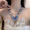 Collar de Borla de Mariposa con Cuentas Azules Cadena para Clavícula para Mujer Accesorios de Diseño Nicho de Lujo Ligero
