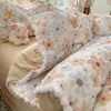 Invierno Pequeña Margarita Borlas Leche Polar Juego de Cuatro Piezas Doble Cara Coral Polar Funda Nórdica Dormitorio Polar Adicional Juego de Cama de Tres Piezas 4