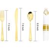 Amazon plástico ouro descartável faca, garfo e colher guardanapo terno festa de casamento jantar decoração talheres três peças