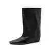 Botas de punta cuadrada y pierna ancha, botines de mujer, botas de montar, nuevos estilos otoño/invierno, hechas con piel de vacuno de plena flor, diseño de punta cuadrada, tacón medio, botines de cuero genuino a media pantorrilla