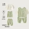 Conjunto de Roupa de Verão para Bebês Meninos e Meninas, Shorts sem Mangas, Gaze Respirável de Algodão Puro para o Verão, Conjunto de Três Peças com Colete Fino