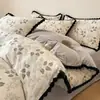 Juego de Cama de Algodón 100% de Alta Gama Nantong de Cuatro Piezas, Nueva Funda de Edredón de Algodón Puro, Sábana Ajustable, Sábana Plana, Juego de Tres Piezas, Funda de Colcha, Juego de Cama 4