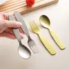 Mango cuadrado de titanio puro juego de cubiertos portátil para niños cuchara y tenedor para comida de bebé cuchara y tenedor juego de cubiertos para jardín de infantes pequeño de cristal de hielo