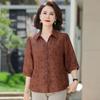 Verano Nueva Moda Camisa Casual Versátil de Manga Media con Cuello Polo para Mamá Elegante Reductor de Edad Top Holgado Adelgazante