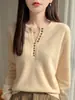 Suéter de punto para mujer con cuello en V y manga larga, suéter suave de color liso con botones para otoño, diseño elegante, camiseta básica interior, transfronterizo