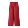Pantalones Finos de Verano para Mujer Ropa de Mujer Transfronteriza Europea y Americana Venta al por Mayor Color Sólido Cordón Cintura Elástica Rectos Casuales Largos para Mujer
