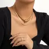 Joia Europeia e Americana Transfronteiriça Moda Personalizada Corrente de Clavícula com Contas de Camada Dupla Colar Estilo Frio Vintage Colar com Corrente de Osso de Cobra