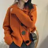 Moda Estilo Perezoso Ropa para Mujer Color Sólido Otoño e Invierno Nuevo Estilo 2026 Solapa Botón Grande Diseño Cárdigan de Punto Abrigo Popular