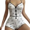 Novo Conjunto de Pijama Camisola Confortável com Estampa de Letras Costuradas Estilo Europeu e Americano Fofo para Mulheres