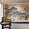 Nuevo Estilo Chino Estilo Antiguo Pabellón de Palacio Revestimiento de Pared Decoración de Hotel Papel Tapiz en Relieve Mural de Pared de Fondo Papel Tapiz de Paquete Duro de Hotel
