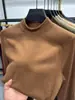 Moletom Base Layer Derong Manga Longa Masculino Outono e Inverno Pulôver Quente Cor Sólida Dupla Face Escovado Gola Alta Meia Espessa Camiseta