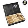 Juego de 24 Piezas de Cuchillo, Tenedor y Cuchara de Acero Inoxidable Negro Dorado Negro Dorado Juego de Vajilla de Cuchillo, Tenedor y Cuchara para Bistec Occidental