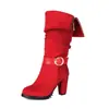 Botas de Montar de Gamuza de Caña Alta Estilo Nuevo 2026 con Hebilla de Cinturón, Uso Convertible de Dos Maneras, Botas de Mujer con Tacones Gruesos Altos, Tallas 40-44, Exportación