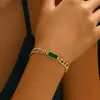 Pulsera de Esmeralda y Diamante Transfronteriza Europea y Americana Nicho Exquisita Gama Alta Lujo Ligero Diseño Geométrico Pulsera de Cadena de Empalme