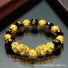 Pulsera Pixiu de Imitación Oro Arena Vietnamita Pulsera de Imitación Oro Negro Obsidiana Peel Pulsera Atmosférica Ágata Chapada en Oro Rojo Regalo