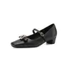 Zapatos Casuales de Tacón Medio Estilo Nuevo para Oficina, Zapatos de Una Sola Correa con Hebilla Cuadrada de Pedrería Elegante, Zapatos de Princesa, Zapatos de la Suerte, Tallas 33-43, Zapatos de Exportación