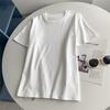 Camiseta Básica com Cordão na Cintura e Manga Curta para Mulheres, Estilo Coreano, Rejuvenescedora, Soltinha, Casual, Versátil e Fashion, Camiseta Lisa