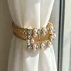 Nuevos y Creativos Amarres de Cortina de Resorte Metálico con Flor de Perla Incrustada de Diamantes, Accesorios para Cortinas sin Taladro al por Mayor