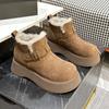 Birkenstocks Sapatos Femininos Forrados de Lã Botas de Neve Espessadas 2024 Inverno Novos Botas de Cano Baixo Retro Couro Fosco Sapatos de Algodão Quente
