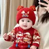 Gorro Rojo para Bebé Otoño e Invierno Cálido Engrosado Tejido de Lana Gorro de Punto para Niño y Niña Bebé Festivo de Año Nuevo Gorro de Deslizamiento