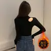 Camiseta Básica Hueca de Cuello Medio para Mujer, Atuendo Elegante y Rejuvenecedor de Otoño, Camiseta de Alto Nivel Ajustada, Top Térmico de Cuello Medio