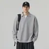 Moletom Texturizado Falso Duas Peças com Gola Reversível para Homens, Outono/Inverno 2026, Modelagem Solta, Estilo Americano High Street, Confortável, Manga Longa