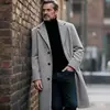 Abrigo de lana para hombre europeo y americano de otoño e invierno, de longitud media, con cuello de solapa, de un solo botón, estilo business casual, color liso, gabardina de mezcla de lana