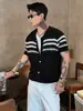 Camisa polo, camisa de malha, camiseta de manga curta, cardigã masculino com gola de lapela, estilo Fair Isle old money, verão business, atacado de fábrica transfronteiriço