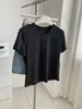 Camiseta Feminina Jacquard Padrão Escuro Pônei Tencel Manga Curta Macia Amiga da Pele Cor Sólida Gola Redonda Ombro Normal 26 Verão Fina