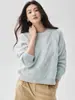 Charme irresistível~ Suéter de cashmere macio e grosso para mulheres, gola redonda, corte solto, tricô de trança grande, suéter de tricô quente