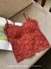 6100 Camisola Original Estilo Francés con Puntadas de Hueso, Adelgazante, Pura y Sexy, Almohadilla para Sujetador Incorporada para Mujer, Top de Tirantes de Encaje para Chica Atrevida