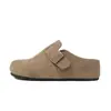 Sapatos Birkenstock com Salto Escondido Femininos Couro Genuíno Solado Grosso Sapatos Casuais Primavera 2025 Novo Solado Macio Bico Fechado Chinelo Mule Sapatos Birkenstock