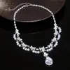 Aretes Colgantes Florales de Circonita Estilo Coreano Collar Lujo Accesible Nicho Gama Alta Cadena para Clavícula Conjunto de Joyería Elegante de Moda